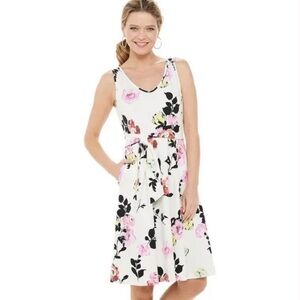 Apt 9 Floral Dress Belted Pockets Size Medium Modal Bohemian Stretch Midi Boho M